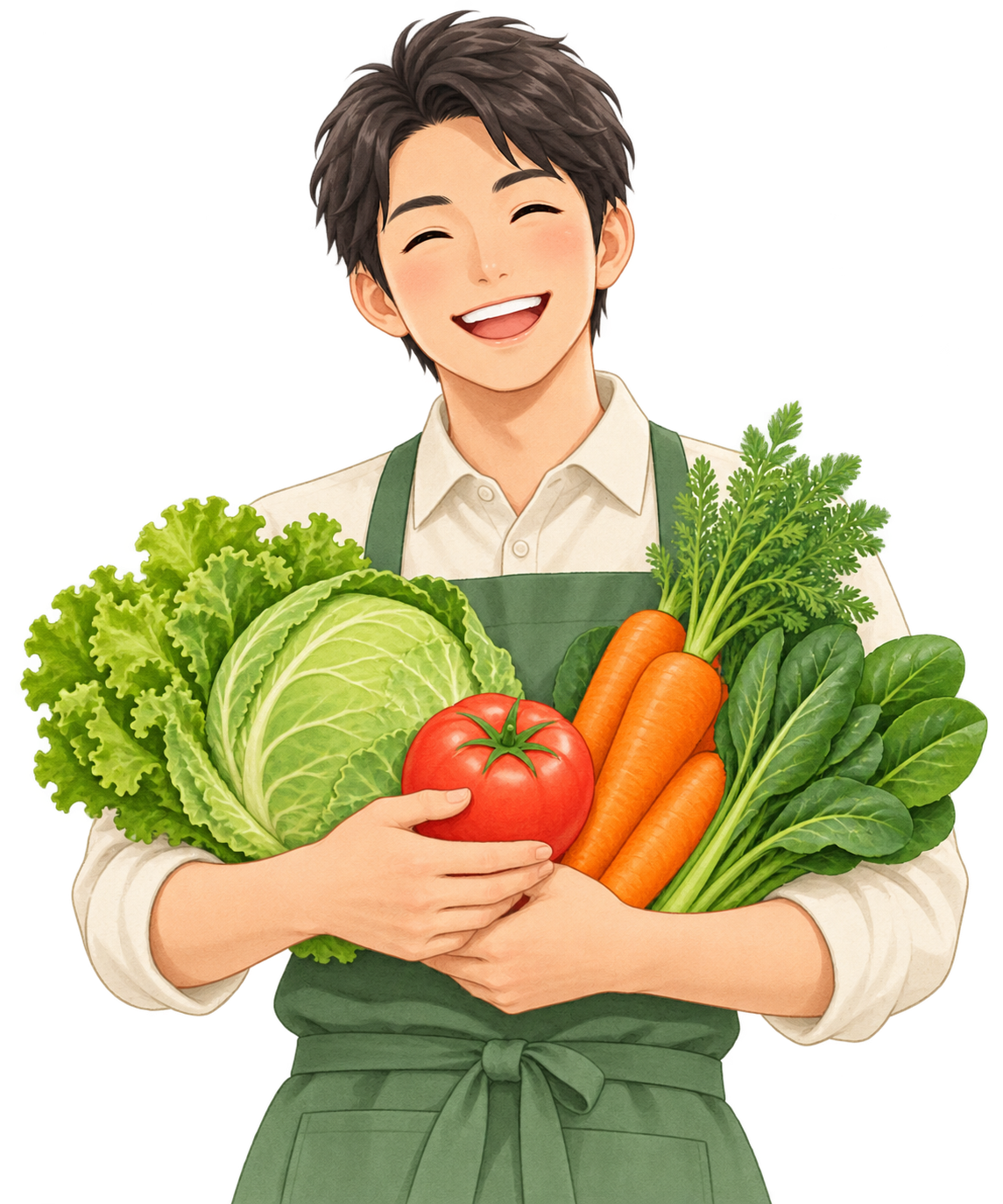 野菜を抱えたスタッフのイラスト
