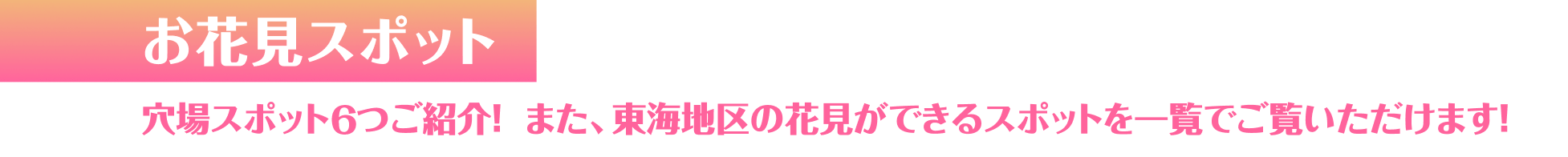 お花見スポット 穴場スポット3つご紹介！  また、東海地区の花見ができるスポットを一覧でご覧いただけます！